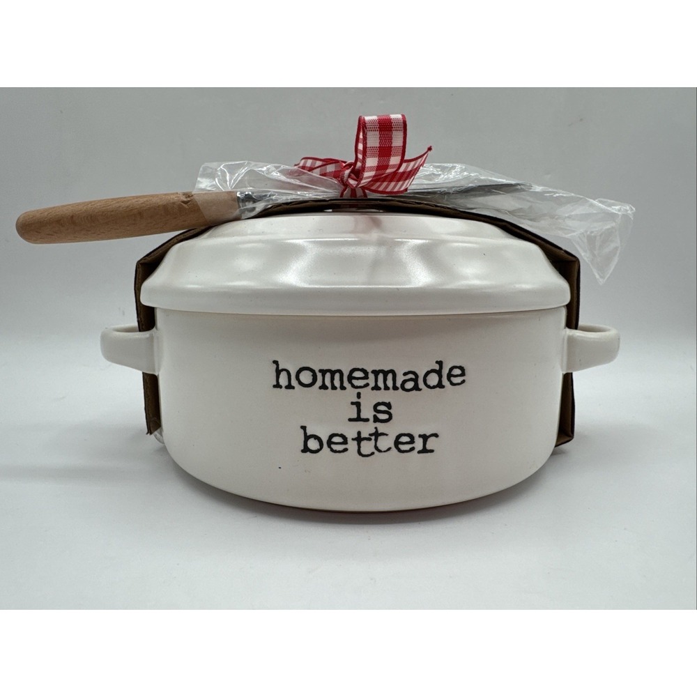 Covered Stoneware Mini Brie Bake & Serve Set With Spreader "homemade Is better"